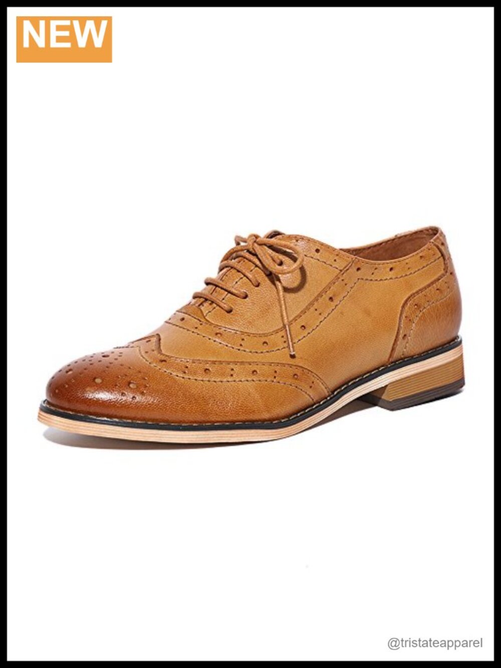 Womens Leather Wingtip Oxford Brogue Lace-up Flats